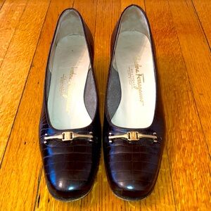 Salvatore Ferragamo animal print brown leather chic pumps sz 8 2A / AA narrow